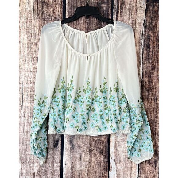 Free People Floral Embroidered Ivory Boho Top XS - Picture 1 of 8